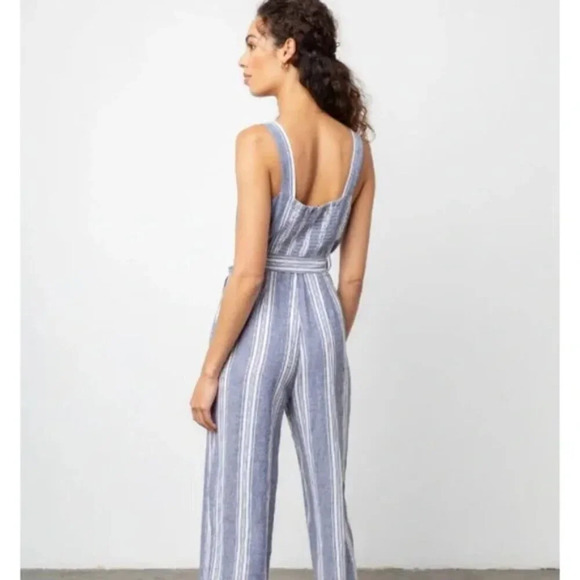 Rails Kyra Linen Rayon Blue White Striped Jumpsuit Sz: Small - Picture 2 of 13